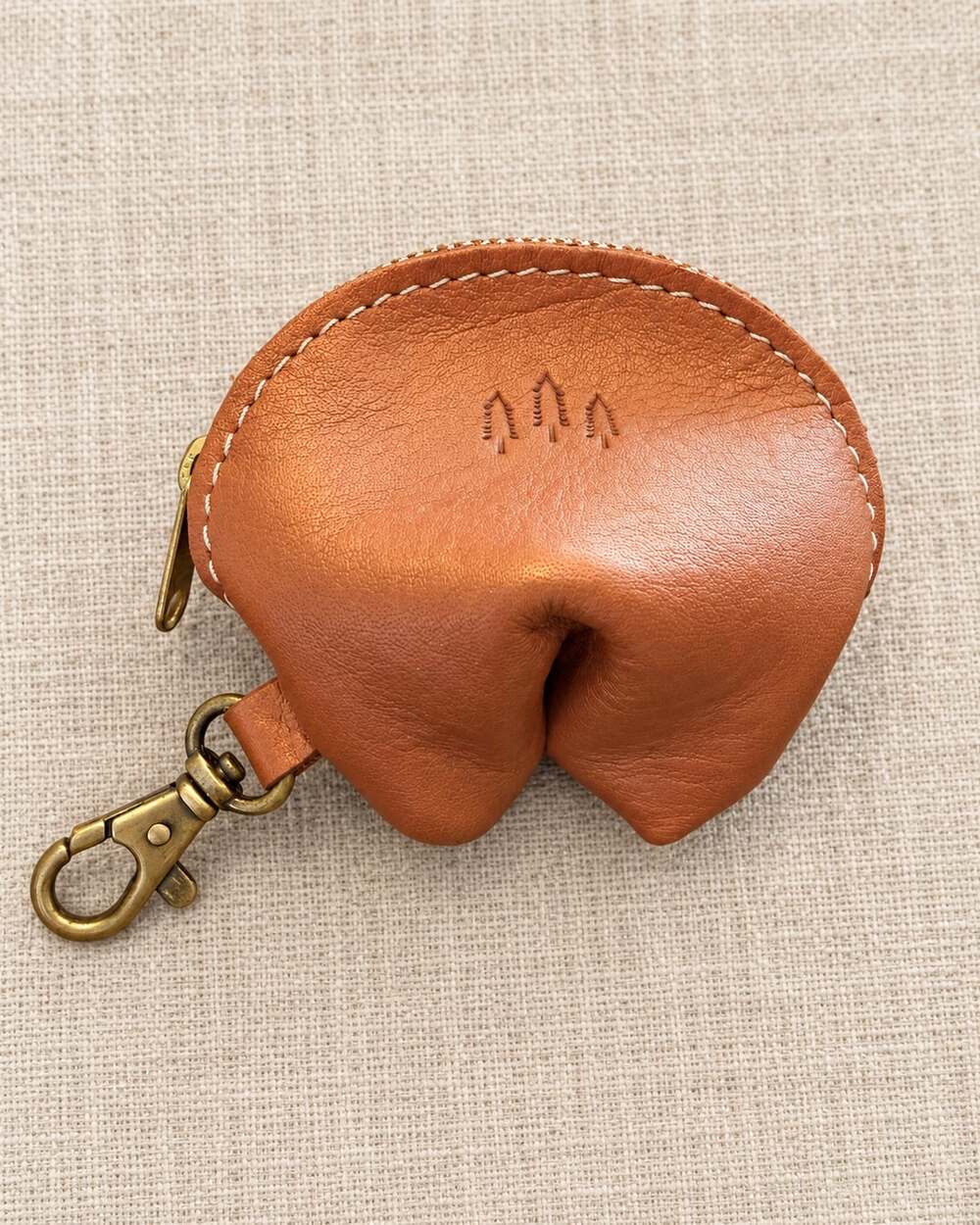 Portland Leather Fortune Cookie Pouch Brown Leather Keychain